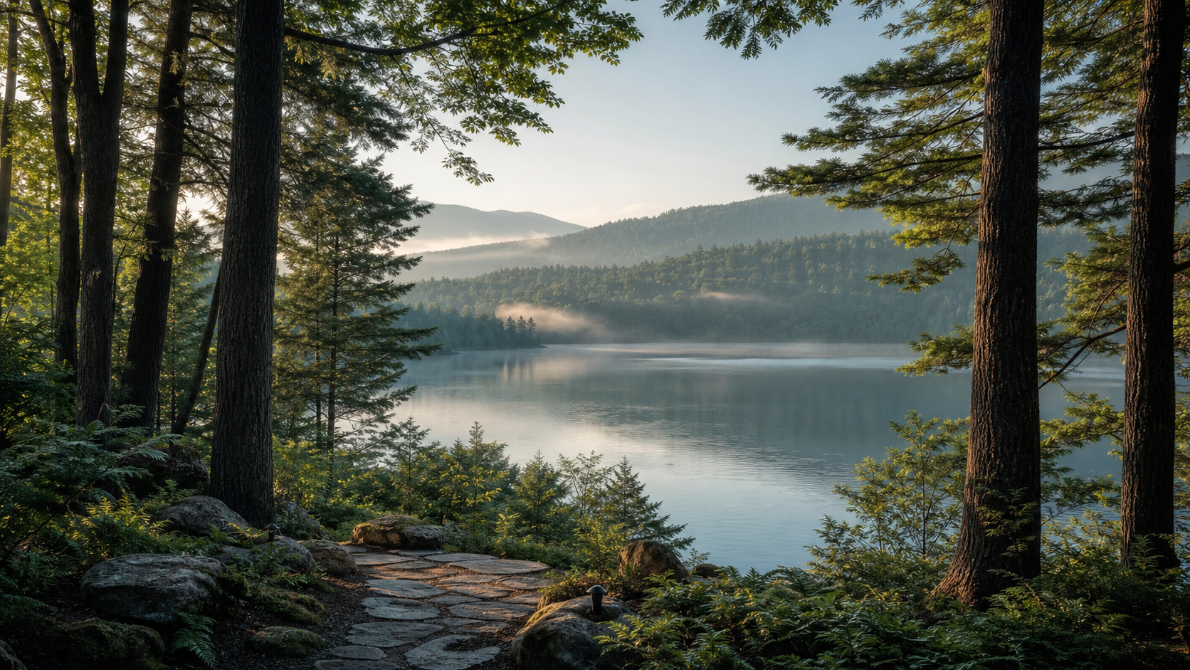 Forêt canadienne dans une lumière calme et enveloppante