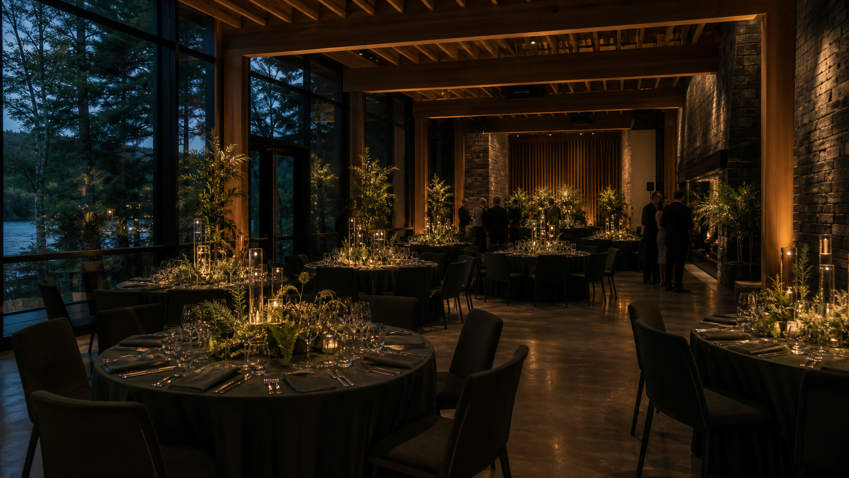 Dîner de gala aux tables dressées avec élégance