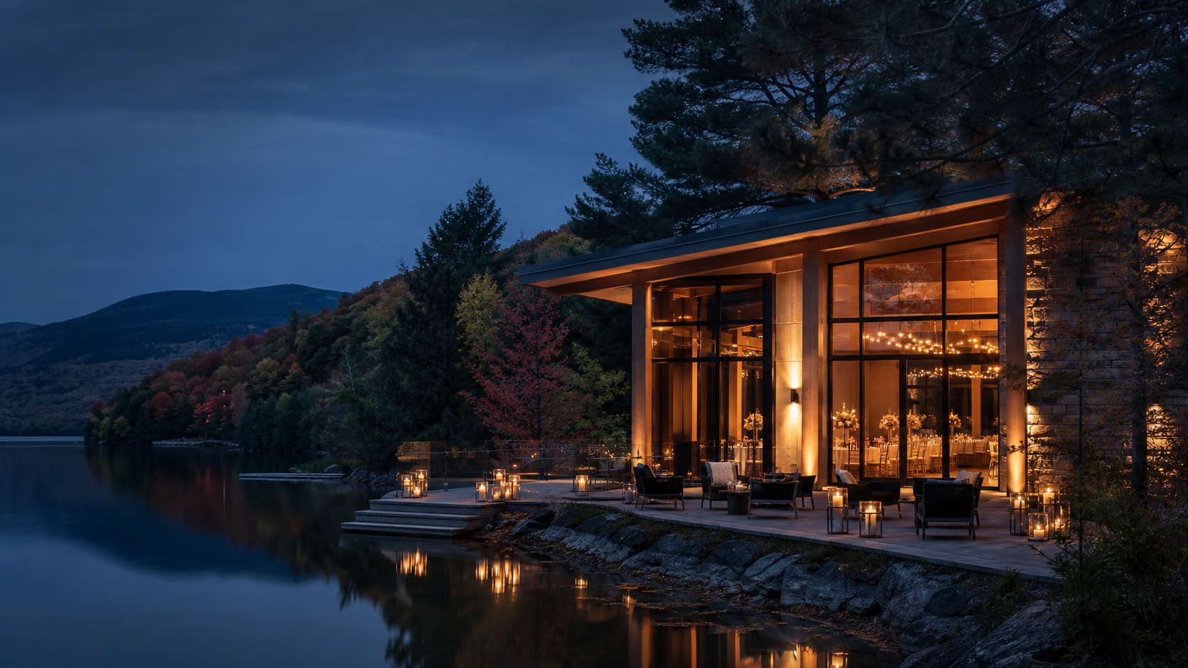 Salle de réception élégante au cœur d’un paysage canadien