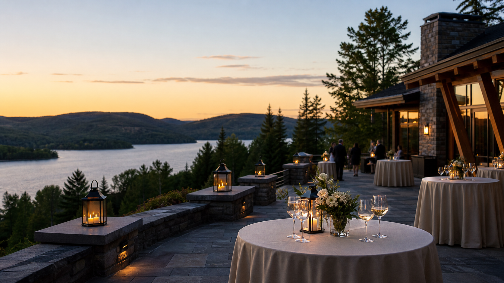Terrasse élégante ouverte sur un lac canadien